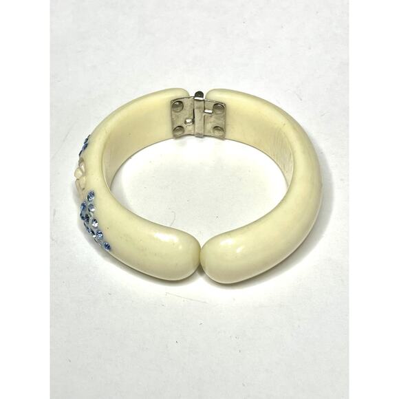 Vintage Bracelet Clamper Lucite Blue Rhinestone Vtg Estate Costume Jewelry A21 - Picture 6 of 9